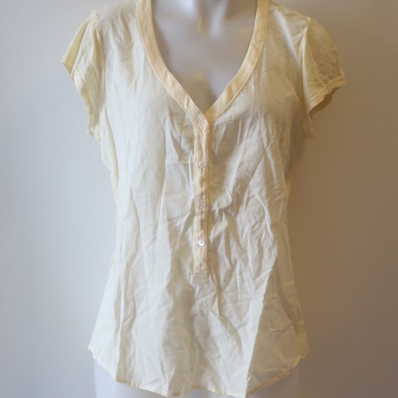 Womens Standard James Perse Pale Yellow V-Neck Button T-Shirt Top 4 US/XL * - Picture 2 of 9